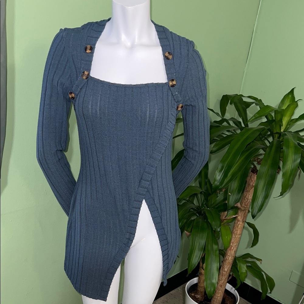 SHEIN Blue Button-Detail Cardigan